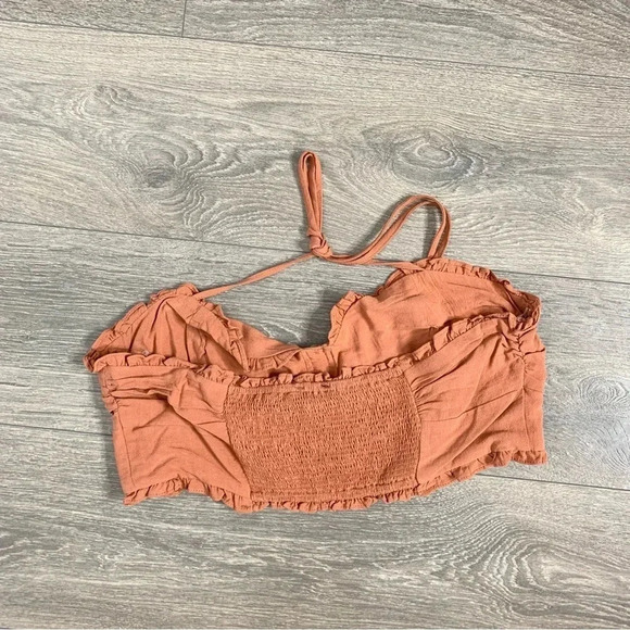 Fashion Nova Heads Up Linen Halter Top Cropped Linen blend Camel Size XL - Picture 7 of 13